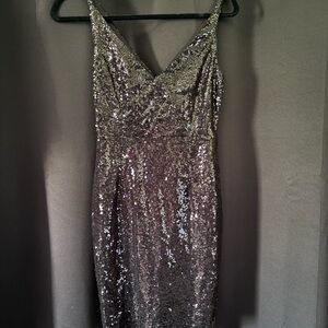 Sequin V-Neck Dress - Silver/Black